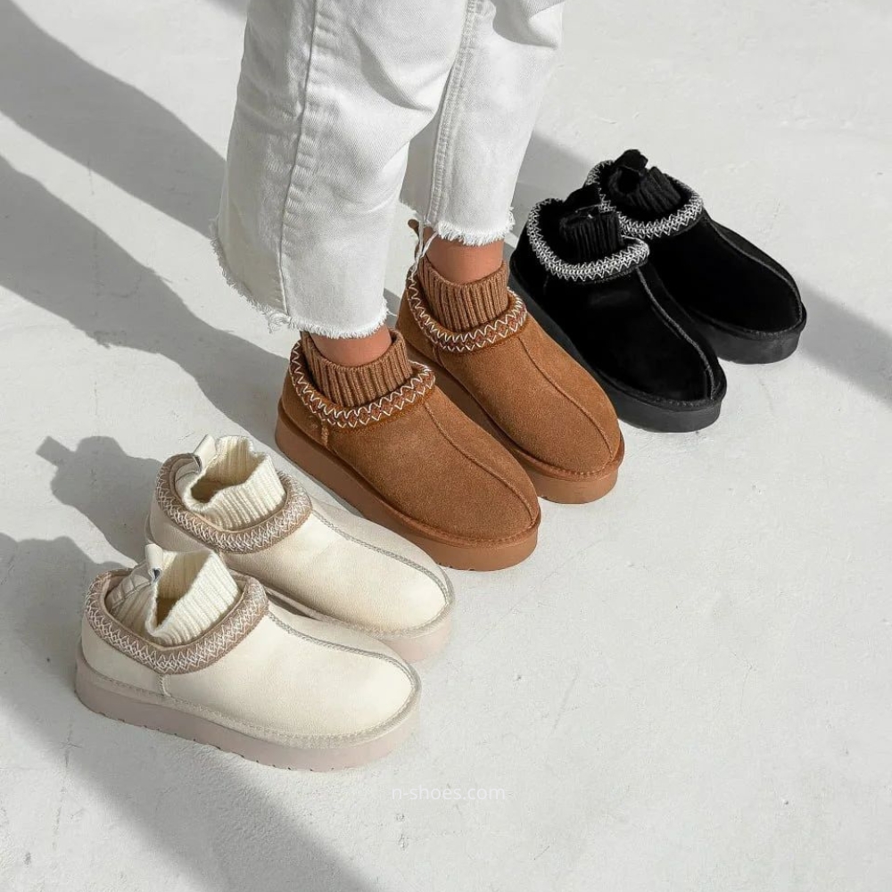 Women’s Black Winter Suede UGG-Style Boots ALLSY Lonza with Embroidery