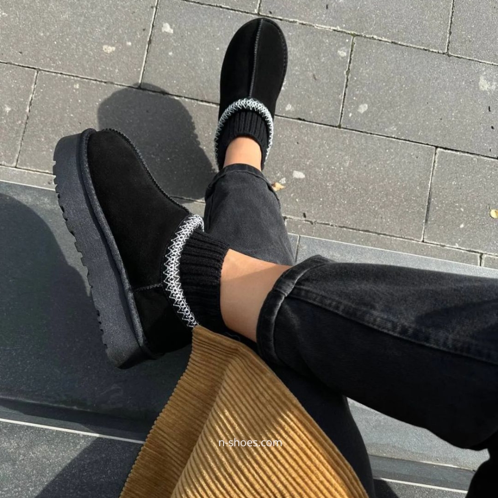 Women’s Black Winter Suede UGG-Style Boots ALLSY Lonza with Embroidery