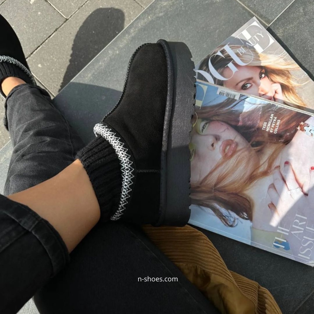 Women’s Black Winter Suede UGG-Style Boots ALLSY Lonza with Embroidery