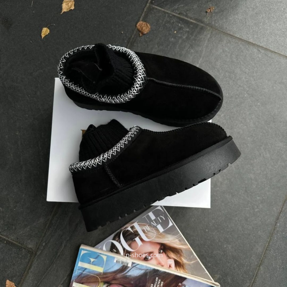 Women’s Black Winter Suede UGG-Style Boots ALLSY Lonza with Embroidery