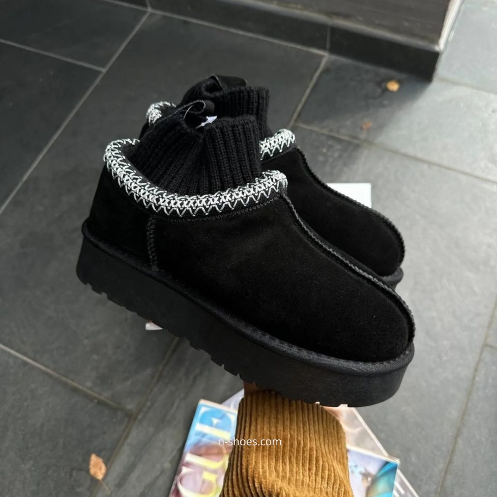 Women’s Black Winter Suede UGG-Style Boots ALLSY Lonza with Embroidery