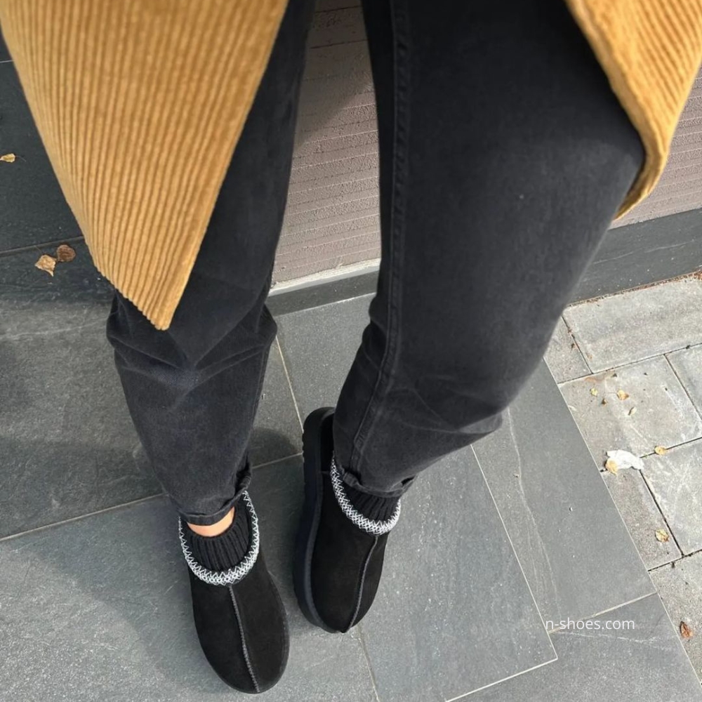 Women’s Black Winter Suede UGG-Style Boots ALLSY Lonza with Embroidery