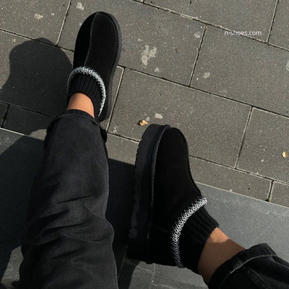 Women’s Black Winter Suede UGG-Style Boots ALLSY Lonza with Embroidery