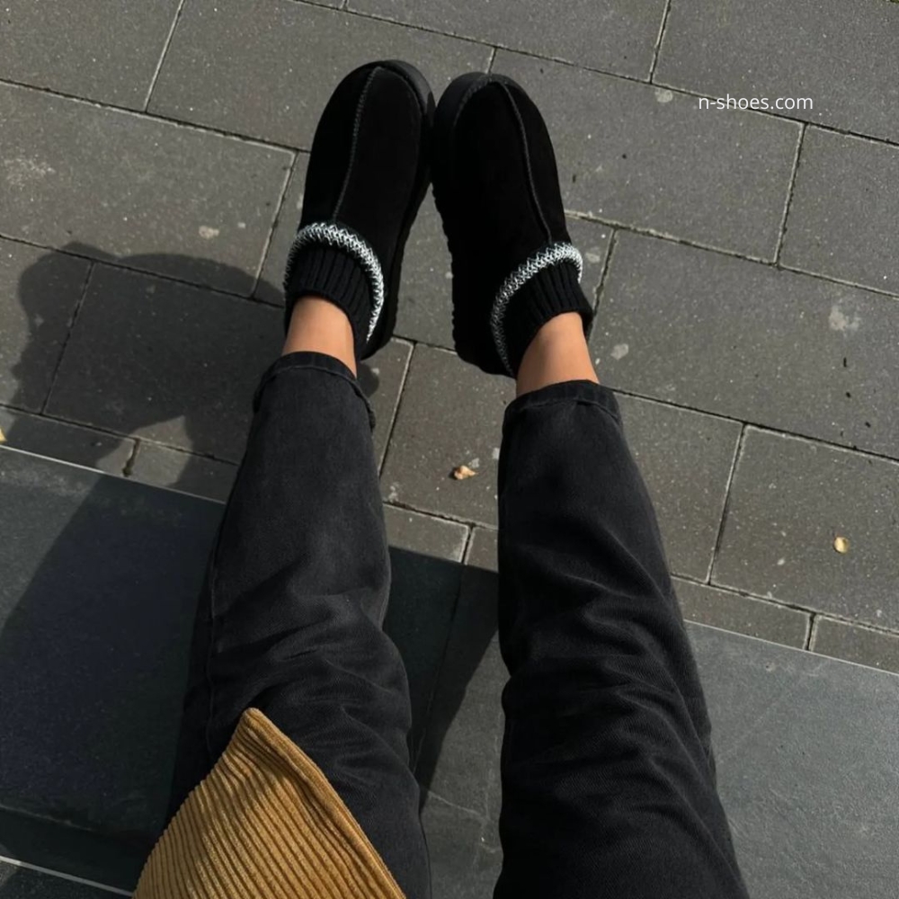 Women’s Black Winter Suede UGG-Style Boots ALLSY Lonza with Embroidery