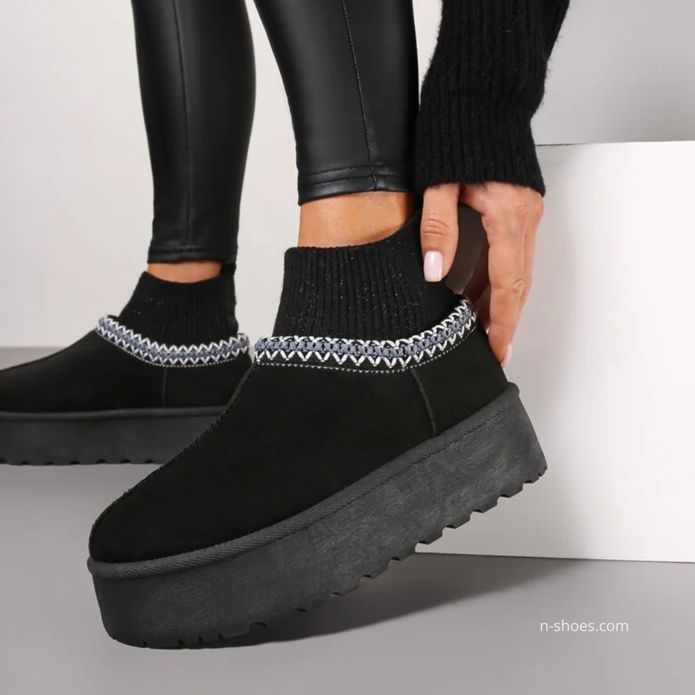 Women’s Black Winter Suede UGG-Style Boots ALLSY Lonza with Embroidery