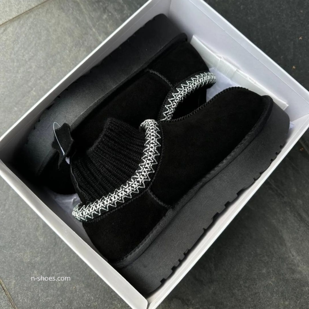 Women’s Black Winter Suede UGG-Style Boots ALLSY Lonza with Embroidery