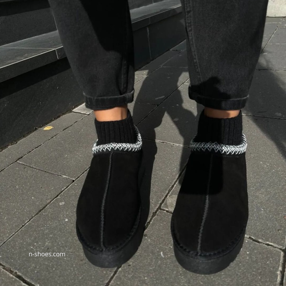 Women’s Black Winter Suede UGG-Style Boots ALLSY Lonza with Embroidery