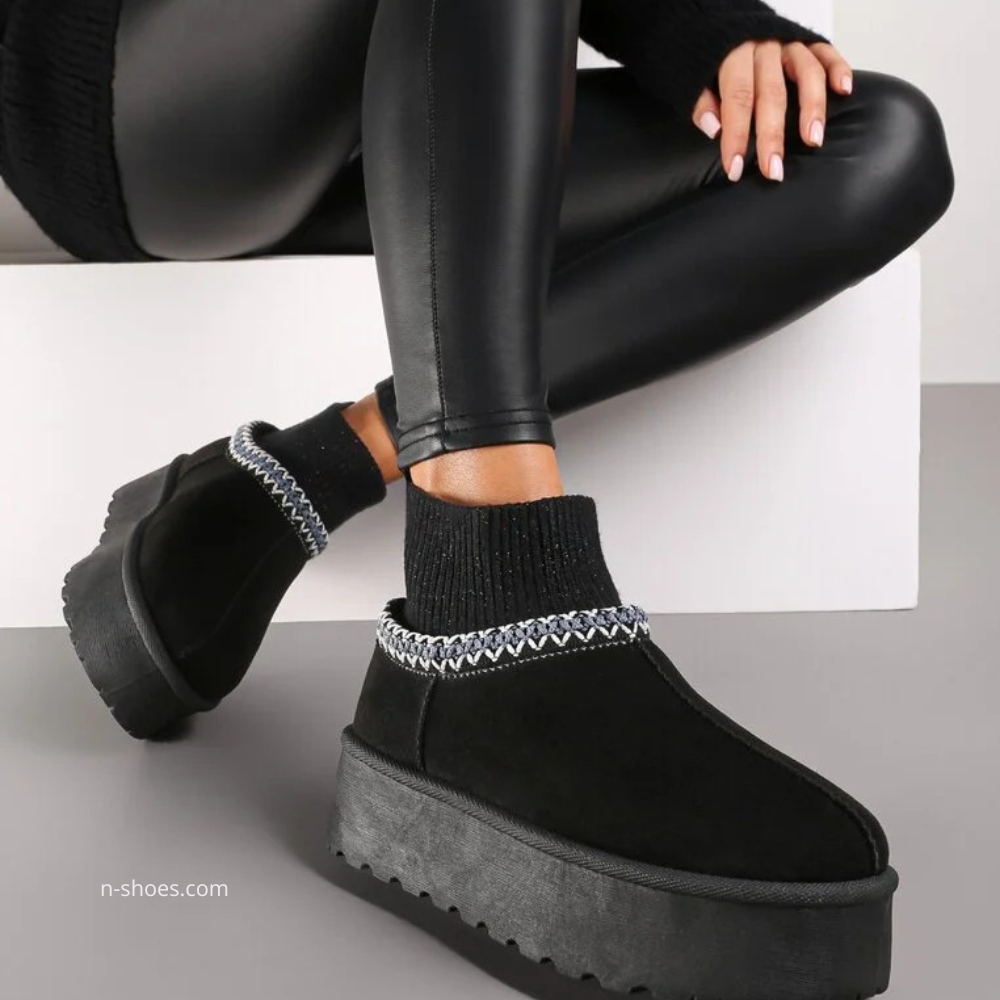 Women’s Black Winter Suede UGG-Style Boots ALLSY Lonza with Embroidery