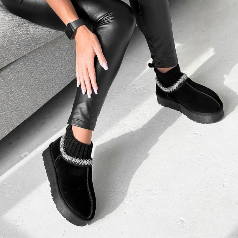 Women’s Black Winter Suede UGG-Style Boots ALLSY Lonza with Embroidery