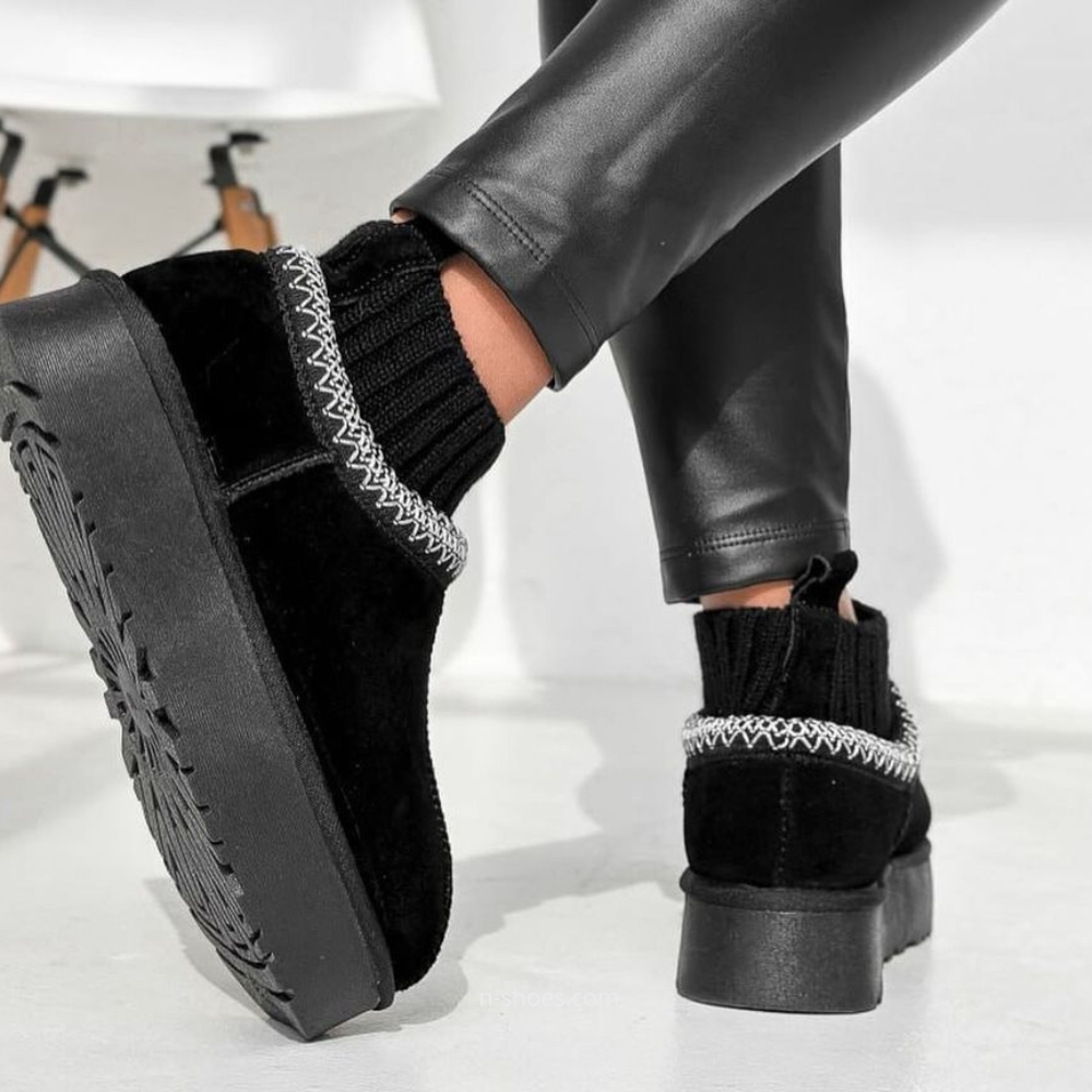 Women’s Black Winter Suede UGG-Style Boots ALLSY Lonza with Embroidery