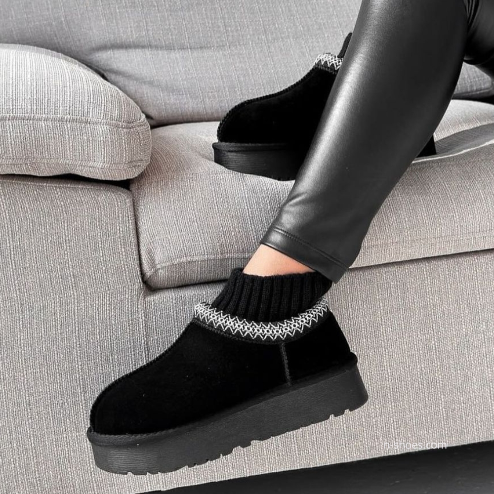 Women’s Black Winter Suede UGG-Style Boots ALLSY Lonza with Embroidery