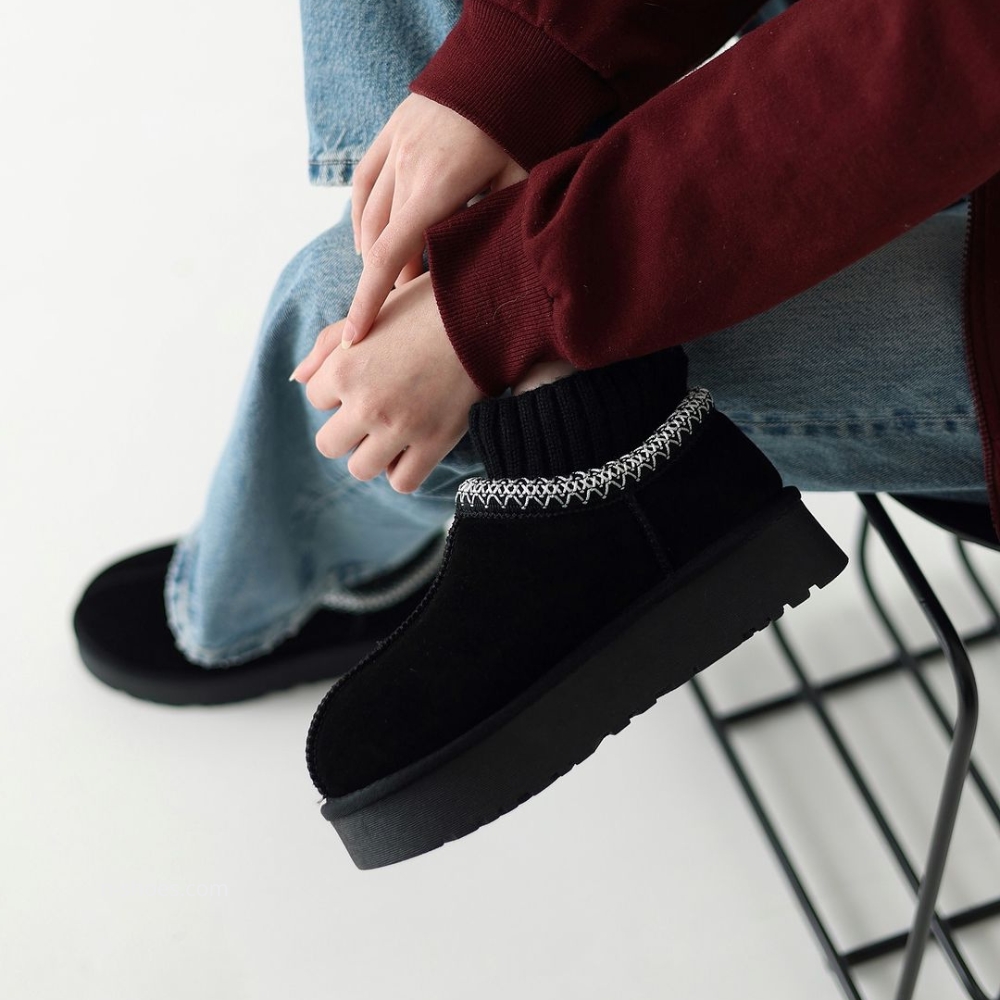 Women’s Black Winter Suede UGG-Style Boots ALLSY Lonza with Embroidery