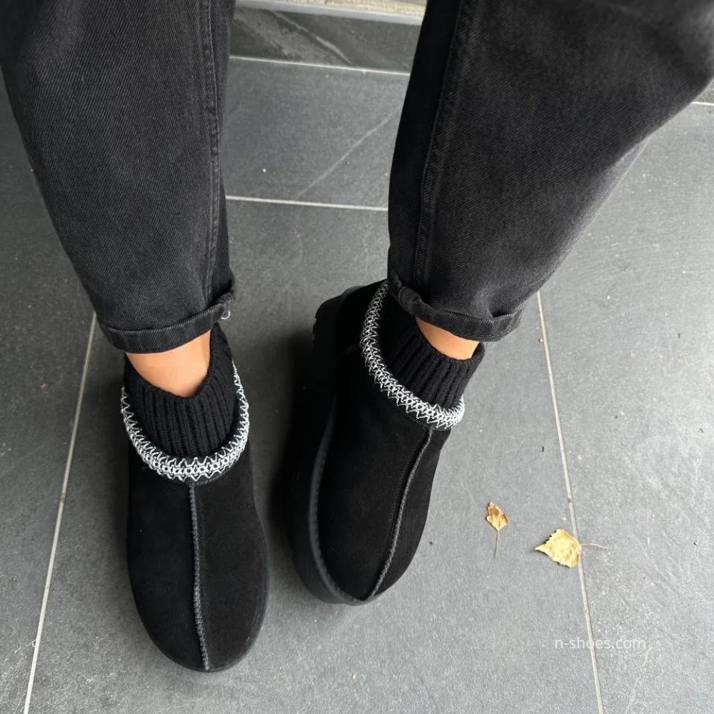 Women’s Black Winter Suede UGG-Style Boots ALLSY Lonza with Embroidery