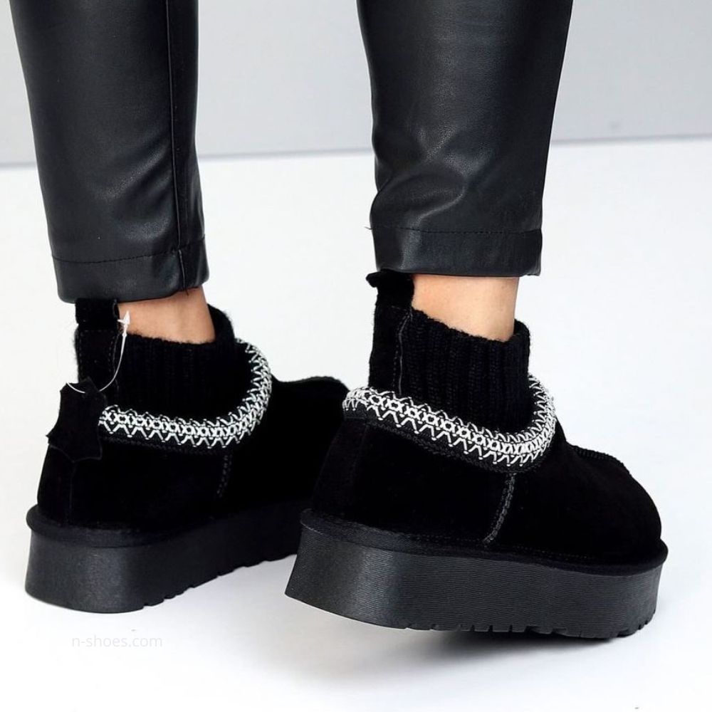 Women’s Black Winter Suede UGG-Style Boots ALLSY Lonza with Embroidery