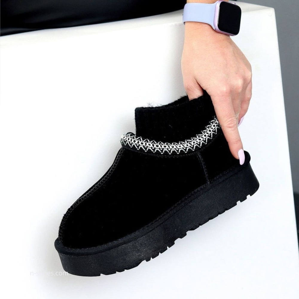 Women’s Black Winter Suede UGG-Style Boots ALLSY Lonza with Embroidery