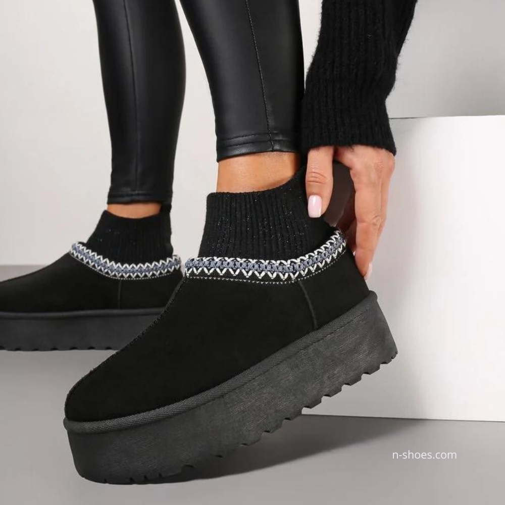 Women’s Black Winter Suede UGG-Style Boots ALLSY Lonza with Embroidery