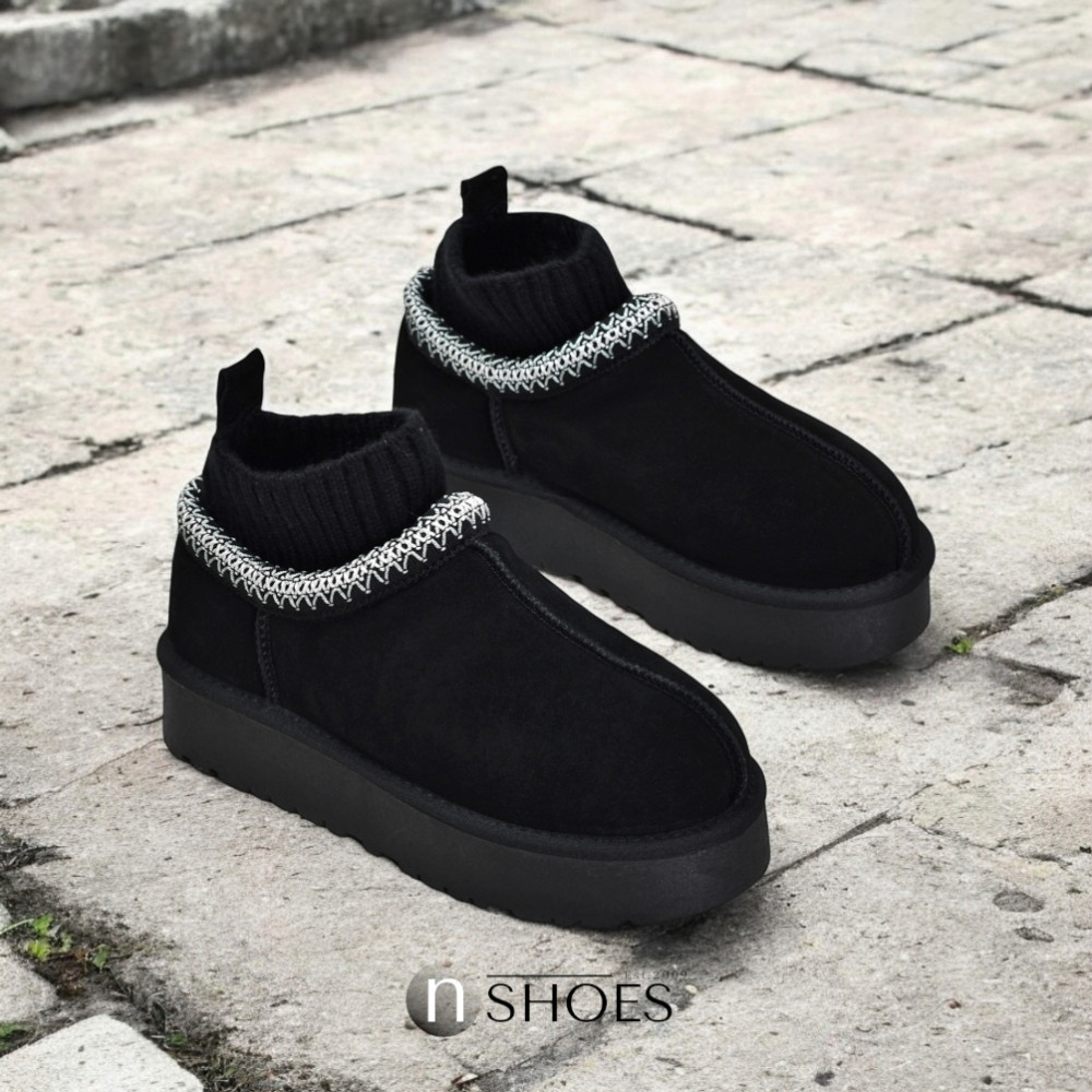 Women’s Black Winter Suede UGG-Style Boots ALLSY Lonza with Embroidery