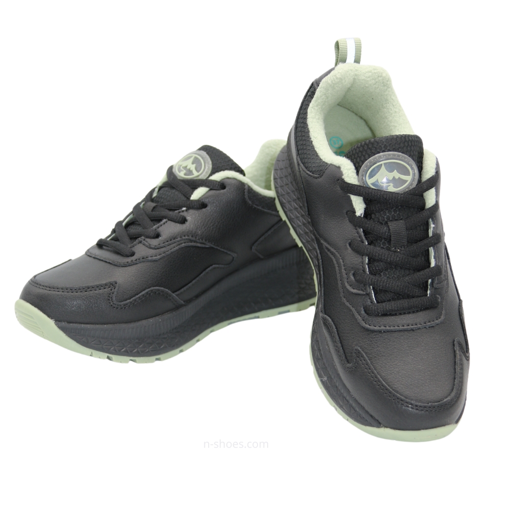 Women’s black leather mid-season sneakers GRUNBERG 148568-26-03E 5722 with fleece lining