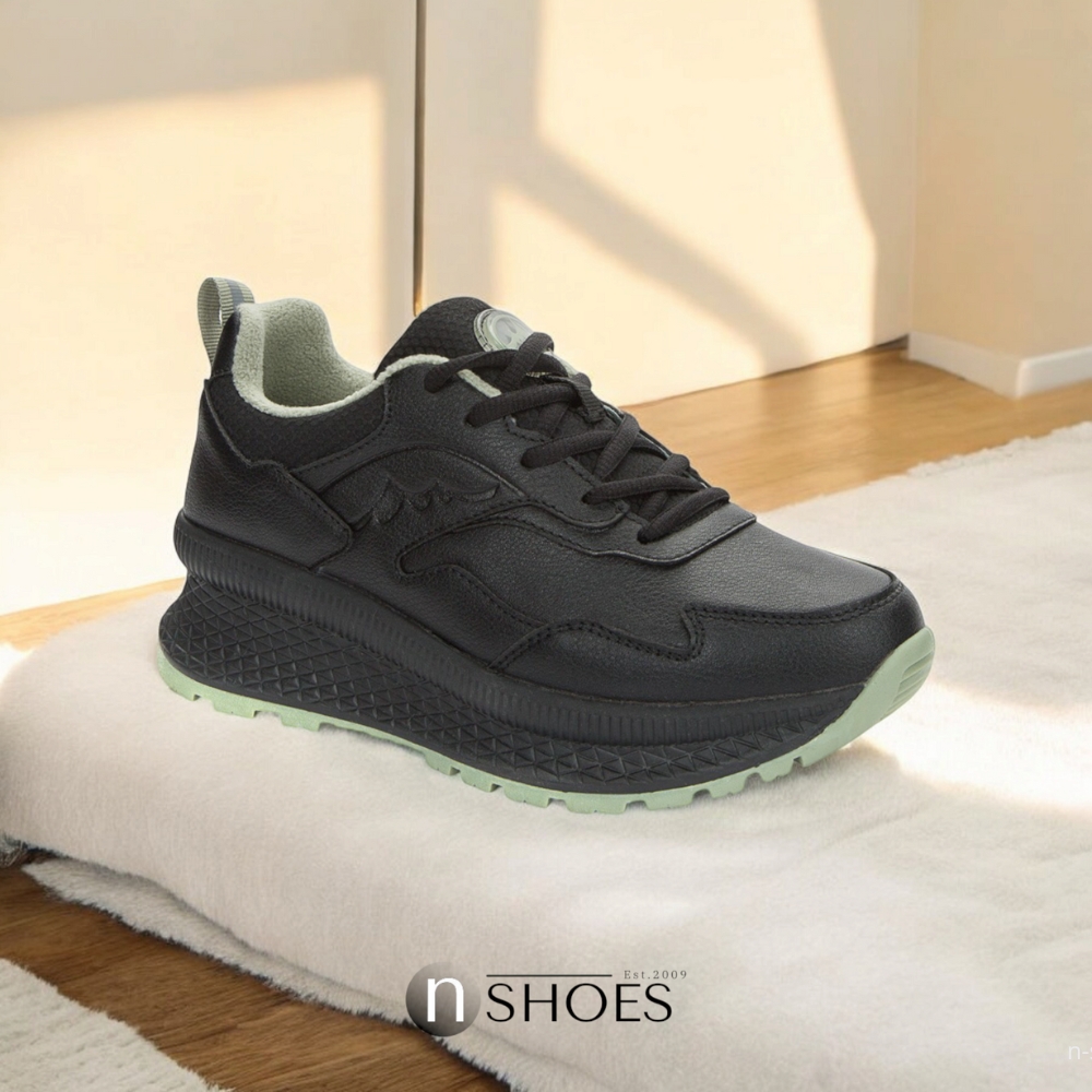 Women’s black leather mid-season sneakers GRUNBERG 148568-26-03E 5722 with fleece lining