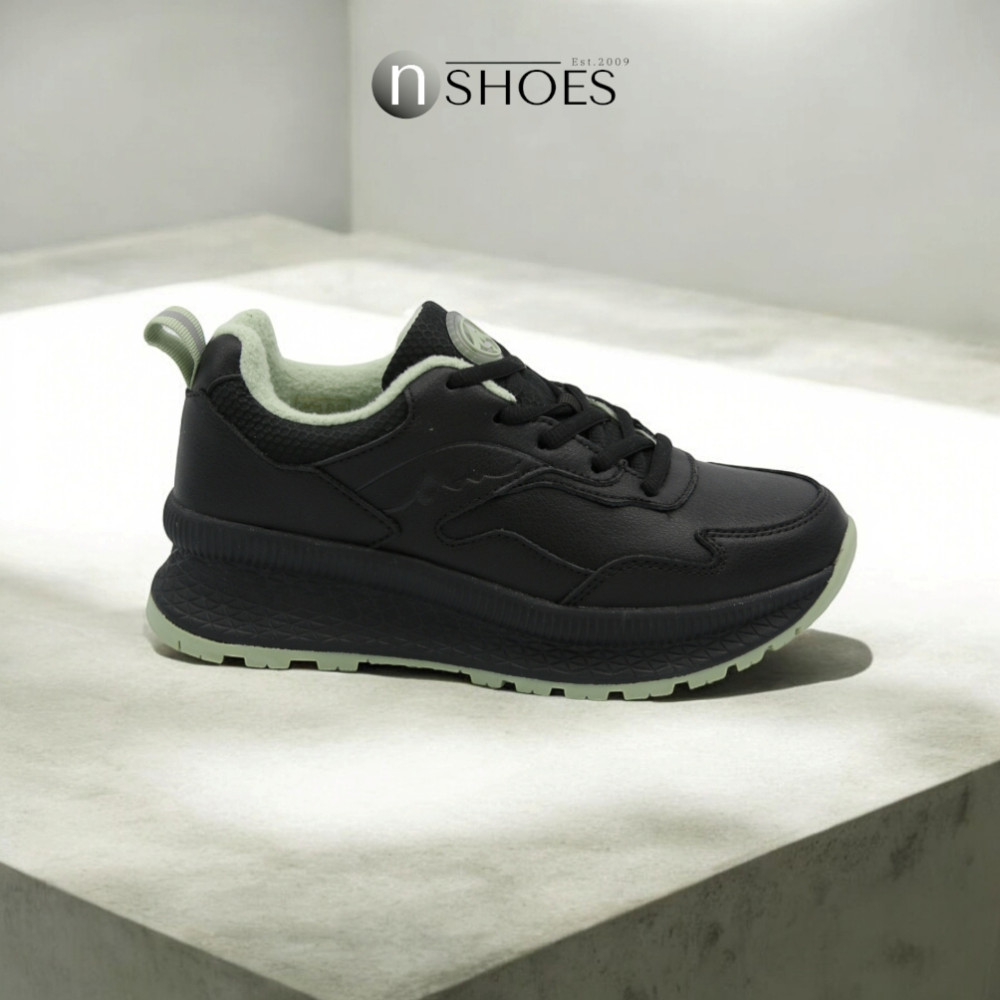 Women’s black leather mid-season sneakers GRUNBERG 148568-26-03E 5722 with fleece lining