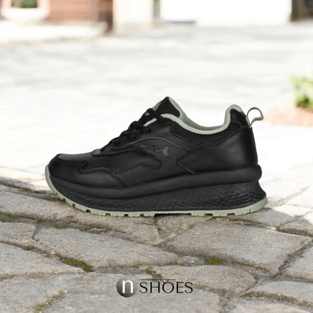 Women’s black leather mid-season sneakers GRUNBERG 148568-26-03E 5722 with fleece lining