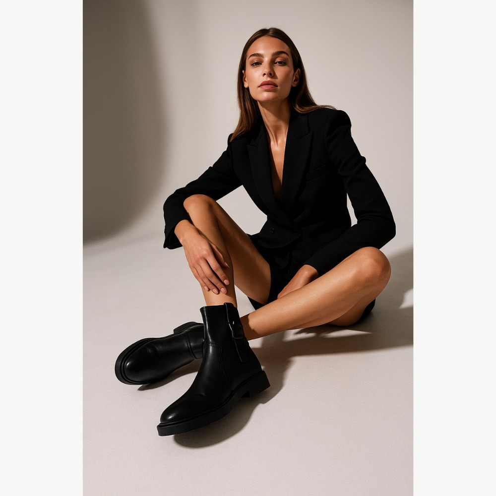 Black Mid-Season Leather Boots BETSY 948027 13-03W 5726 at N-SHOES