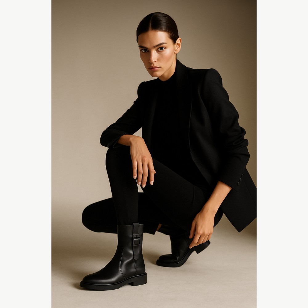 Black Mid-Season Leather Boots BETSY 948027 13-03W 5726 at N-SHOES