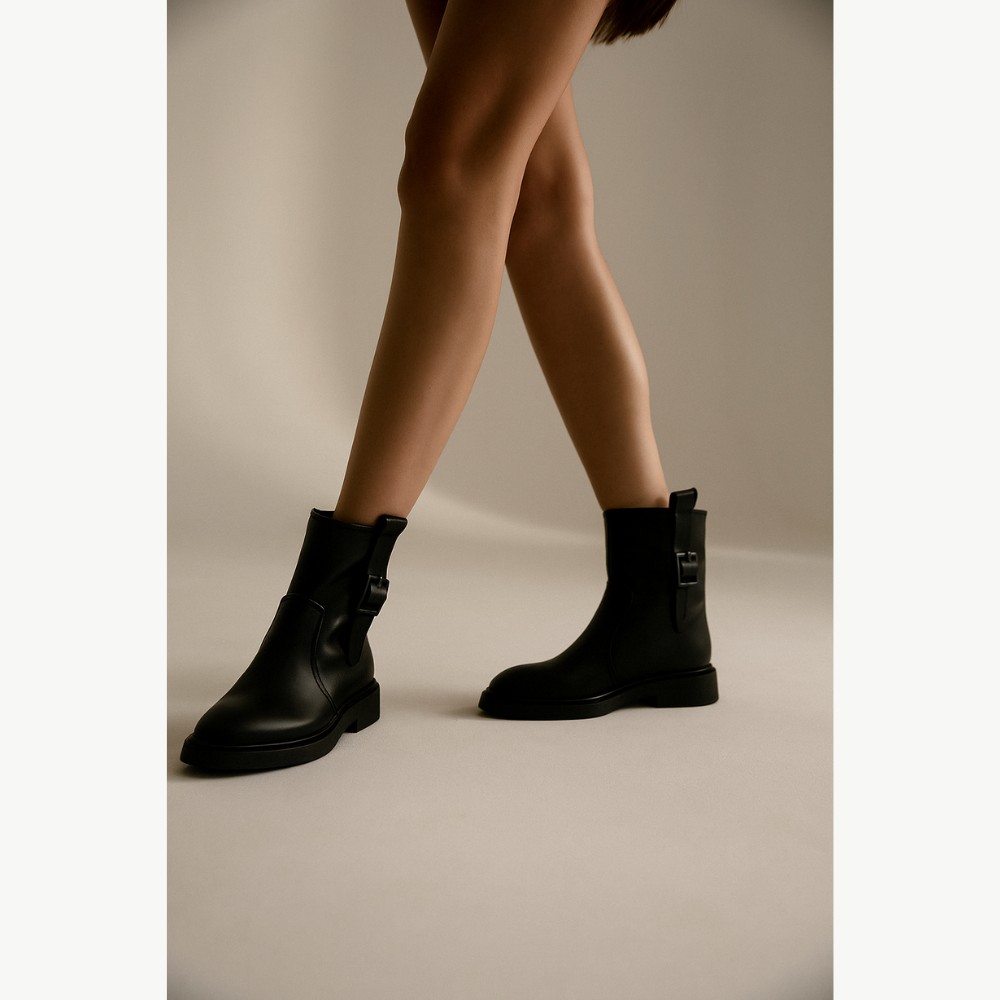 Black Mid-Season Leather Boots BETSY 948027 13-03W 5726 at N-SHOES