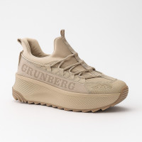 Women's beige demi-season sneakers on a platform with thermal insulation GRUNBERG 148880 01-03E 5744 made of waterproof micropolytex