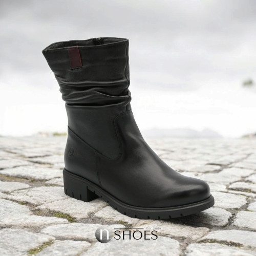 Women's black leather winter high boots Steizer L 3 362 Czarny B bordo 5750 made of genuine leather and wool from a Polish factory
