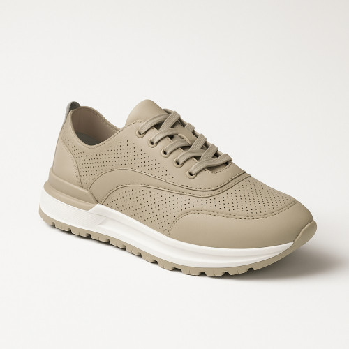 Women's beige leather lightweight moccasins sneakers Allsy Lonza 195510 q1-018-011 beige 5861 made of genuine leather with perforation