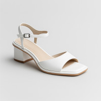 Жіночі класичні білі босоніжки BETSY 957082-25-02W 5806 на стійких підборах і квадратний відкритий носок у стилі Tommy Hilfiger Leather Ankle Strap High Heel