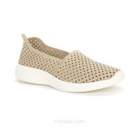 Women's comfortable beige moccasins slip-ons GRUNBERG 157558 10-03E w 5811 made of micropolytex breathable with perforation from the Italian brand