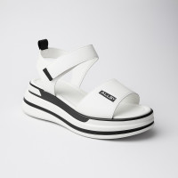 Women's white sandals with velcro ALLSY Lonza 195173 2970-1 white 5835 universal made of genuine leather on a wedge with an open toe and heel