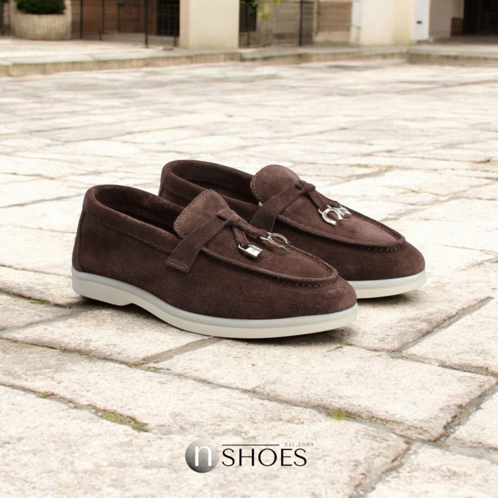 Женские модные коричневые лоферы Loro Piana модель 5842