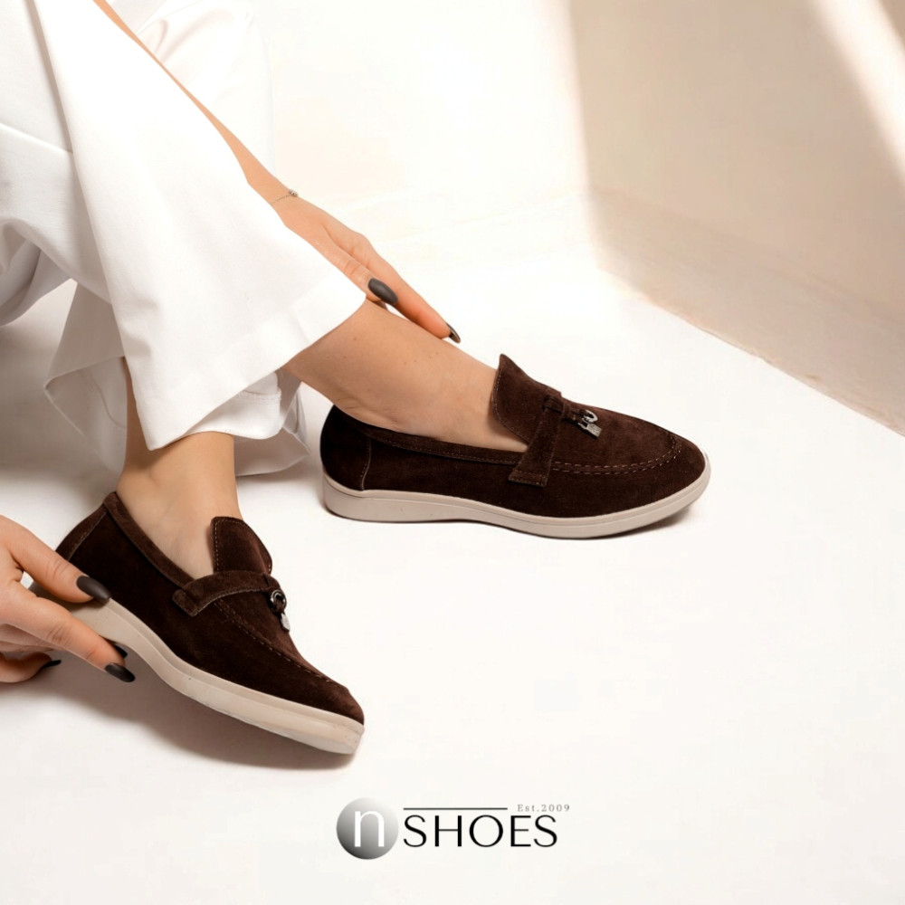 Женские модные коричневые лоферы Loro Piana модель 5842