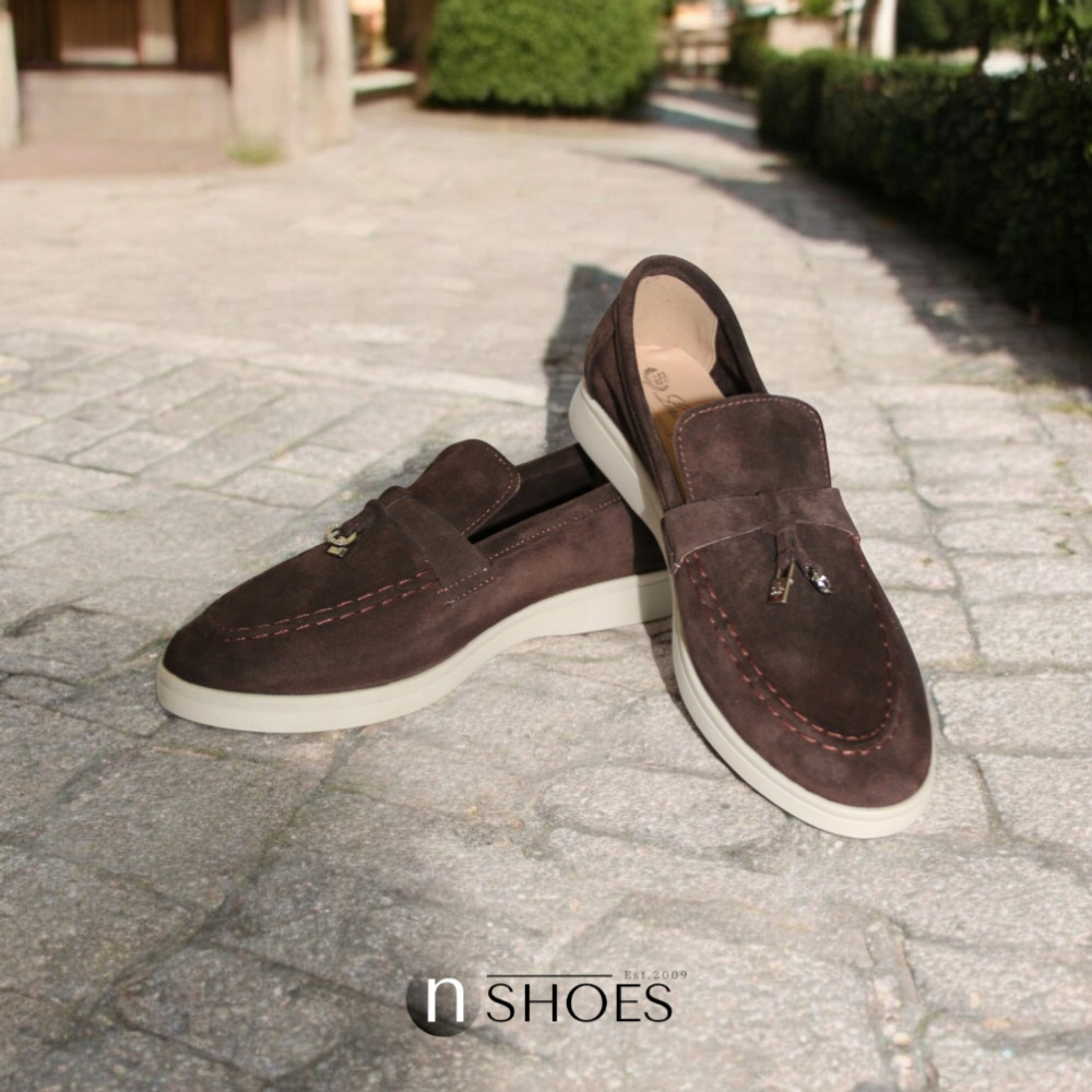 Женские модные коричневые лоферы Loro Piana модель 5842