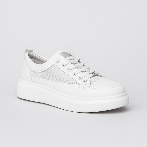 Women's white sneakers ALLSY Lonza 197160 zxl3909-1 white-grey 5843 summer made of genuine leather with side perforation Women's white sneakers ALLSY Lonza 197160 zxl3909-1 white-grey 5843 summer made of genuine leather with side perforation