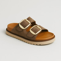 Женские модные коричневые замшевые тапочки с двойным ремешком шлёпанцы Fabio Monelli 200072 200046 199045 5847 в стиле Birkenstock Arizona