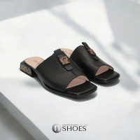 Women's fashion black leopard print mules Fabio Monelli 193543 22l928-a65-y314th 5849 Klara Black genuine leather small heel