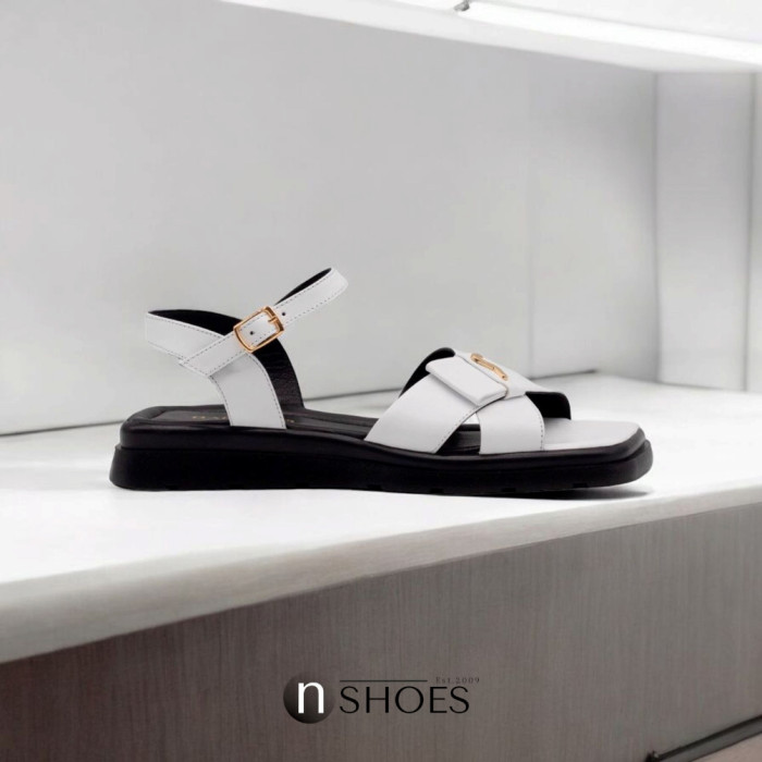 Women's Flat Leather Sandals Lonza 199893 3681-77 white 5866