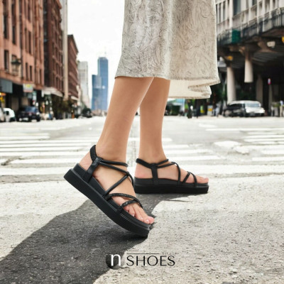 Women's fashion platform sandals Allsy 195006 Lonza Arvonne Black 198723 23573-101 5867 made of genuine leather with straps