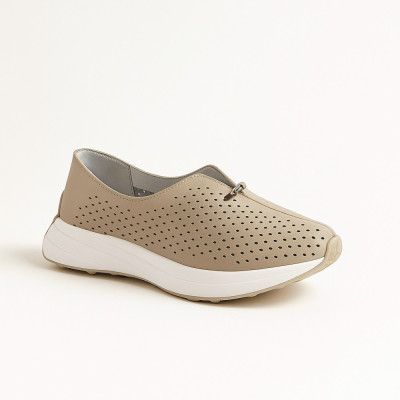 Женские комфортные бежевые кожаные мокасины Allsy 195322 bw1009-2 beige 5871 на лето из натуральной кожи с перфорацией