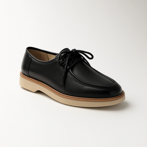 Women's black comfortable leather oxford shoes with laces Anna Lucci 200019 5872 demi-season made of soft genuine leather in the style of Georgia Rose Derby