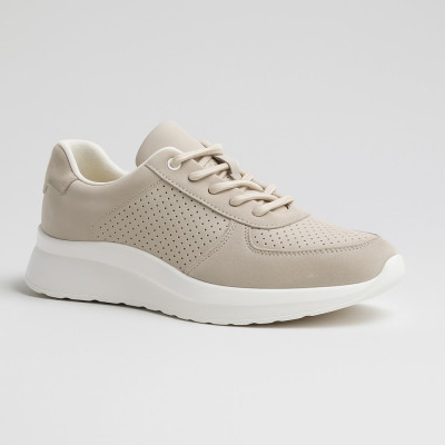 Женские комфортные бежевые мокасины кеды Allsy 197817 gr2421-2 5881 beige из натуральной кожи замши с перфорацией на платформе