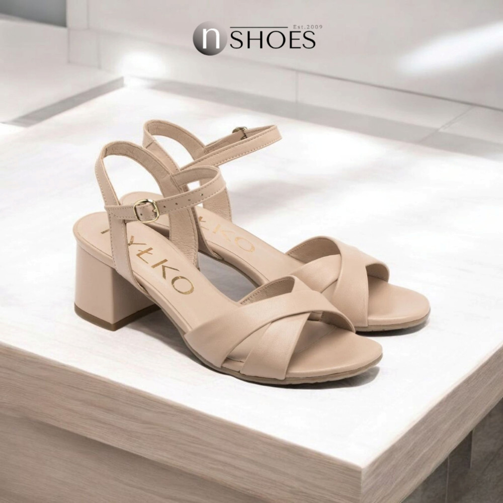 Жіночі бежеві босоніжки на підборах RYLKO Arina (Польща) модель 5897