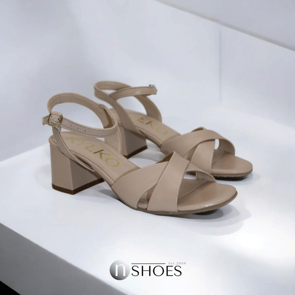 Жіночі бежеві босоніжки на підборах RYLKO Arina (Польща) модель 5897