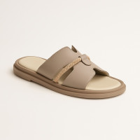 Women's beige leather slippers Romax Comfort 0861-48 5905 with elegant decoration on the platform from the Ukrainian factory