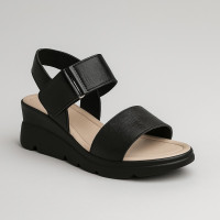 Women's comfortable black leather wedge sandals Simen 7767a rocky nero 5907 made of genuine leather with velcro from a Polish factory in the style of Geox