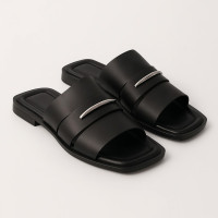 Женские черные комфортные шлепки La Rifellini 39617 color 185 20375 5923 из натуральной кожи от турецкой фабрики